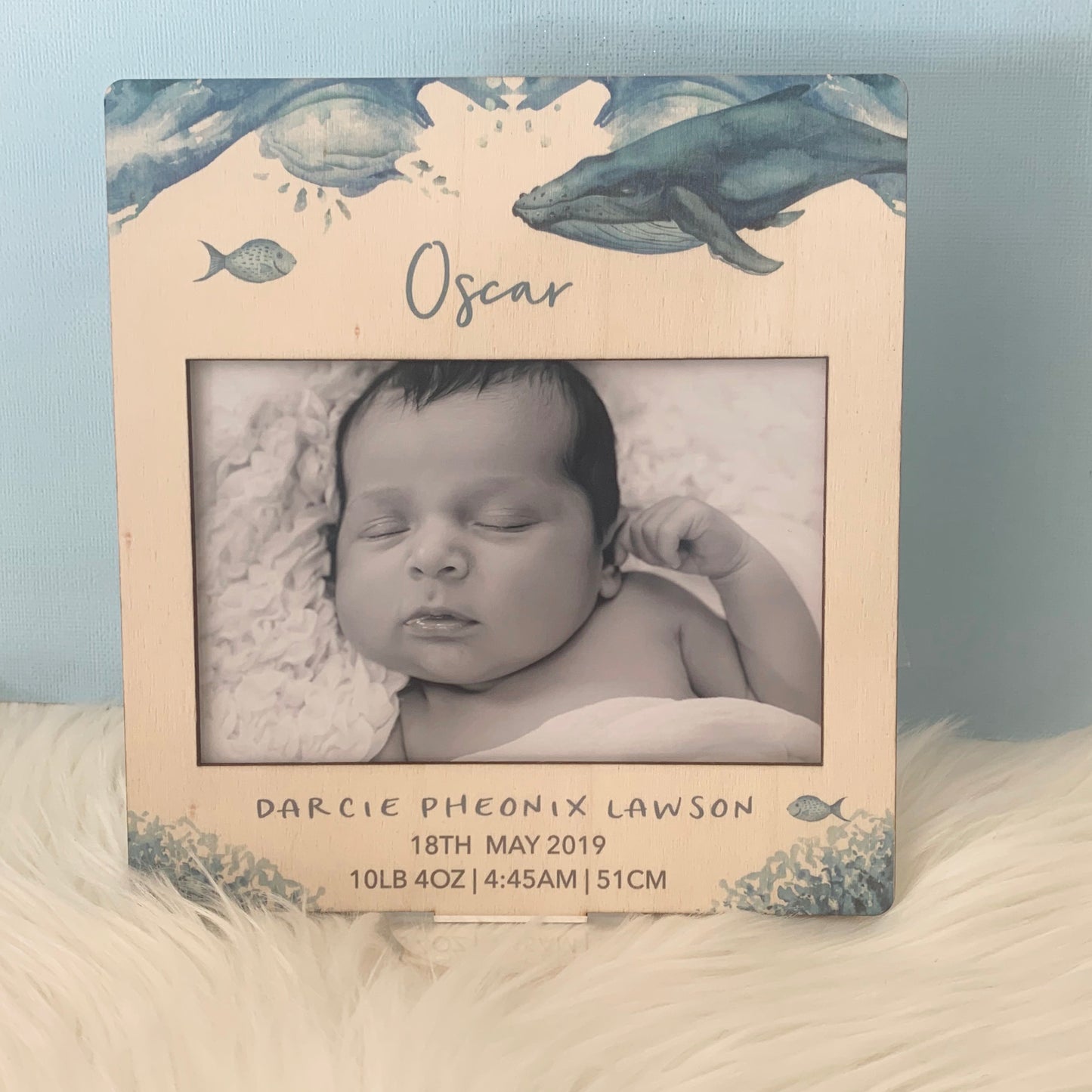 Whale - Printed Birth Photo Frame