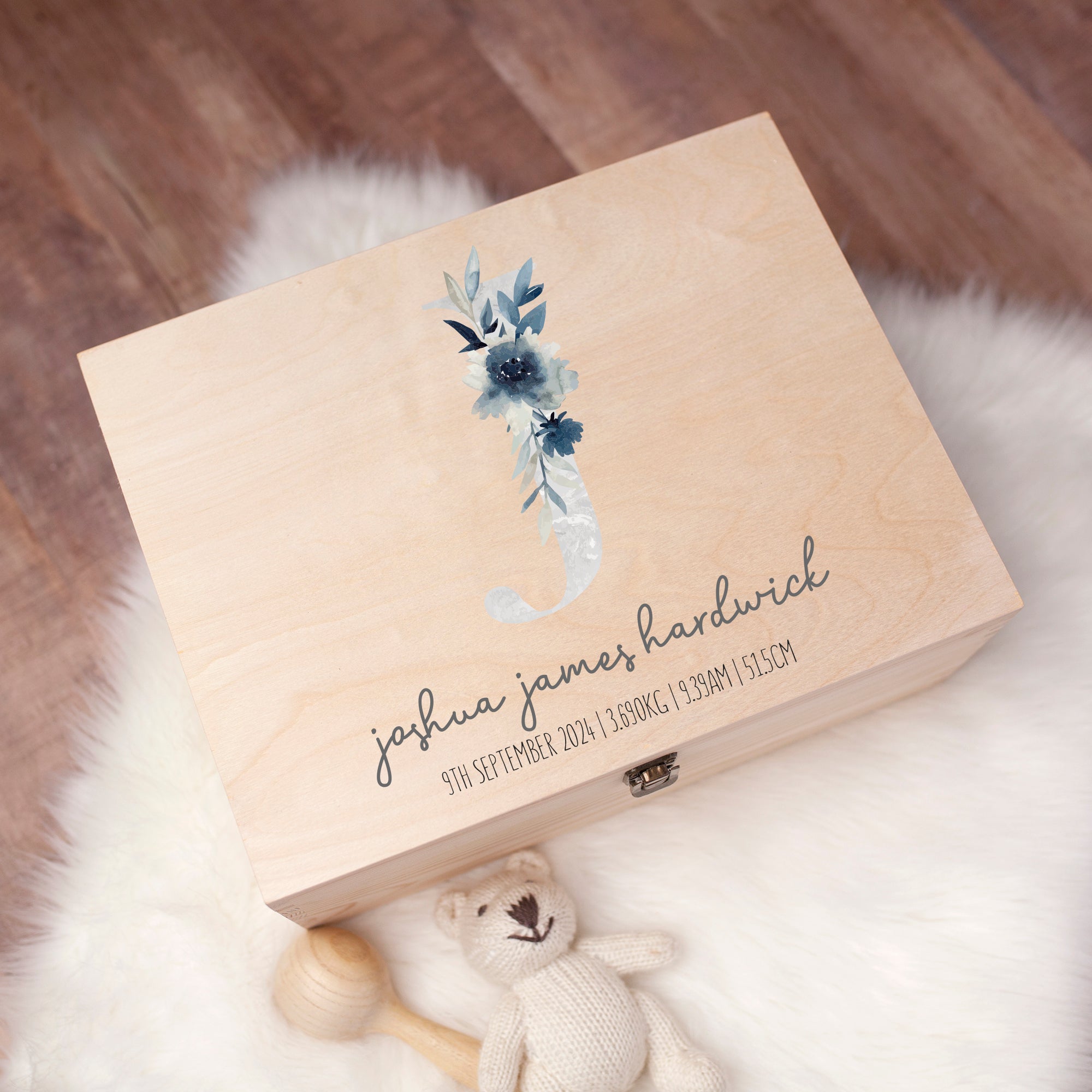 Memory Box Custom - Blue Keepsake Box, Silver Marble Memory Box Personalized Date Wooden Box buy