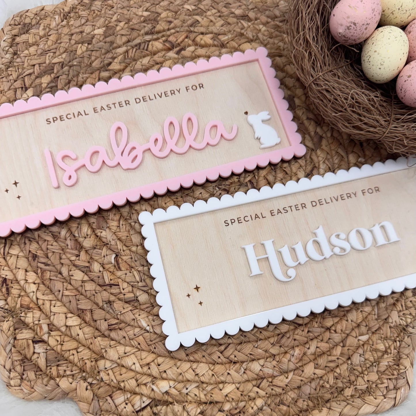 Personalised Easter Name Plaque -  Scalloped Edge