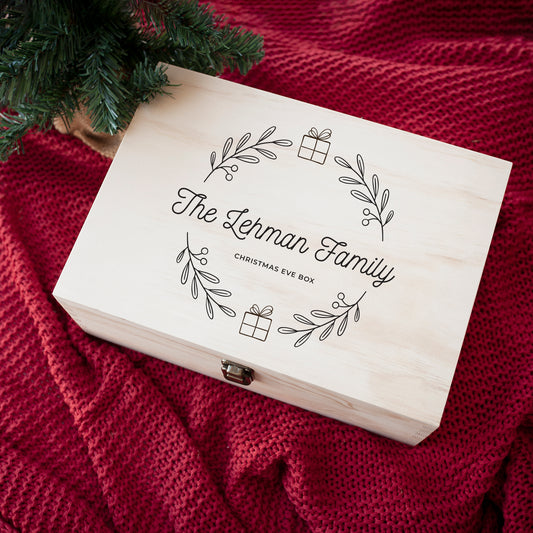 Engraved Christmas Eve Box - Wreath & Gift