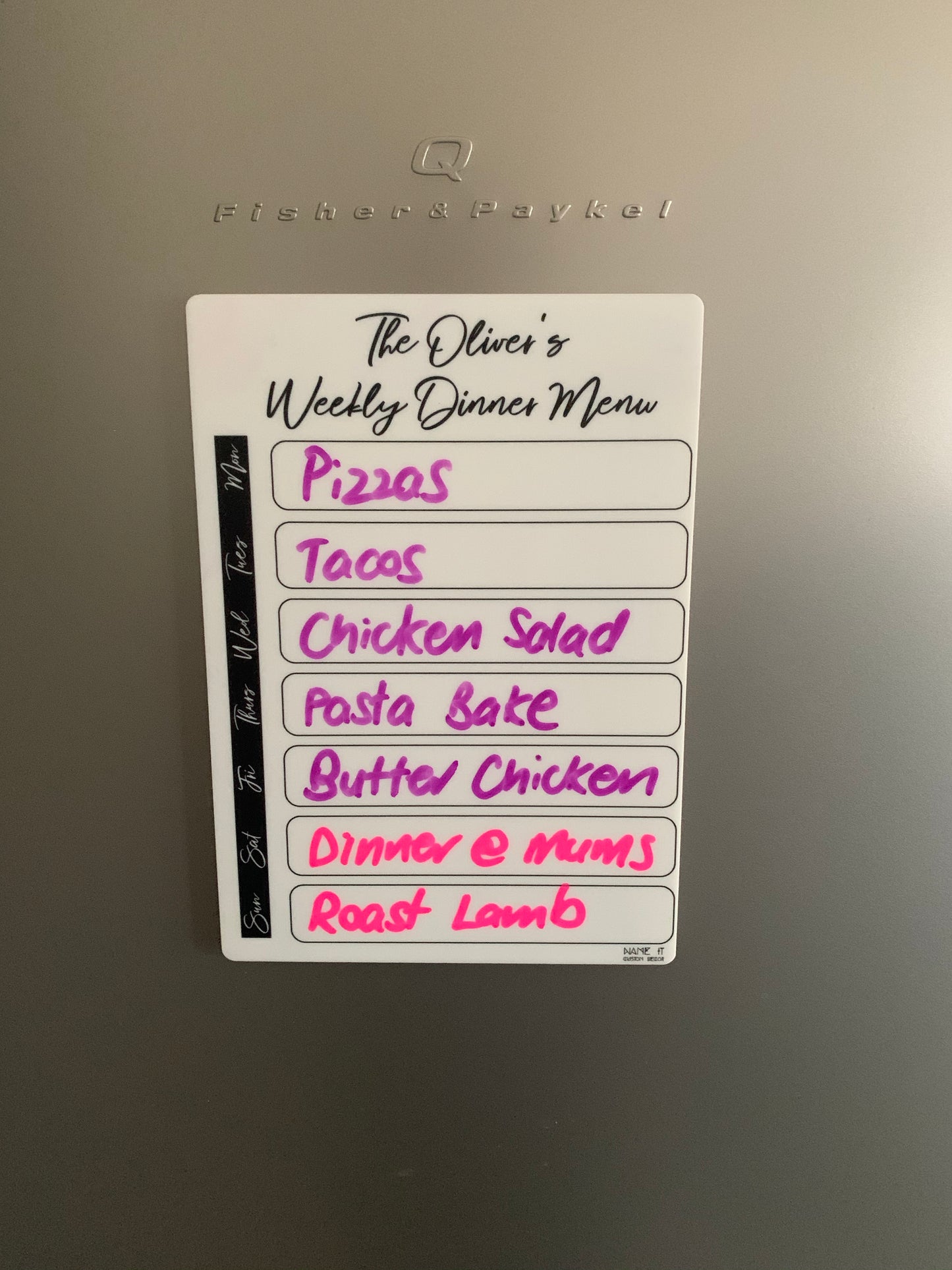 Weekly Dinner Menu - Reusable